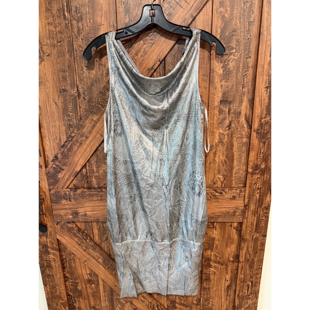 Diane von Furstenberg Dress Womens 2 Silver Cameo Blossom Sleeveless Draped Cowl